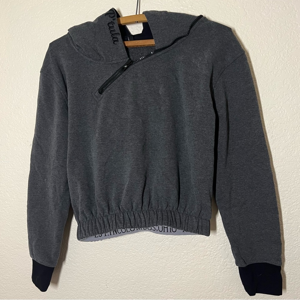 P'tula Cropped Gray Asymmetrical Zipper Hoodie Sweatshirt Size X-Small